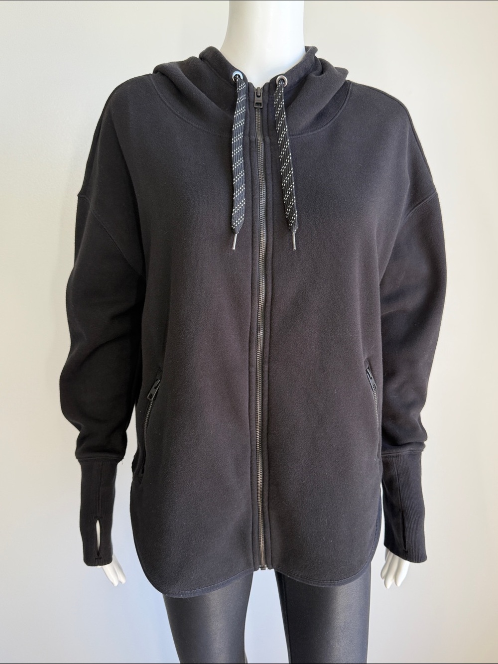 Athleta Cozy Karma Full Zip Hoodie Jacket Black Thumbhole M